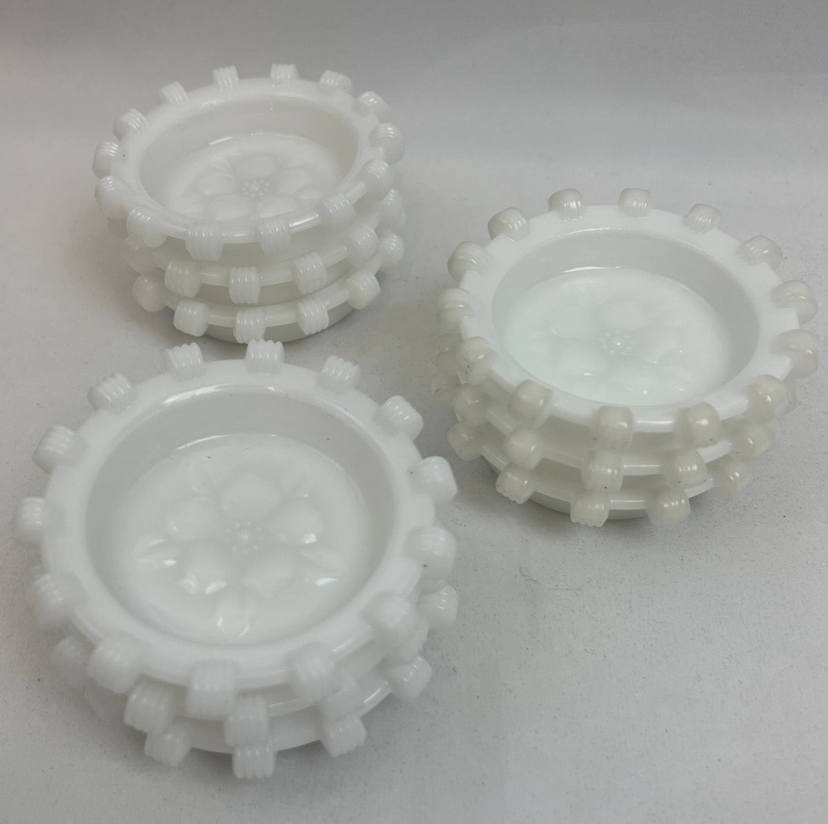Hazel Atlas Apple Dogwood Blossom Milk Glass Pinwheel Design Coasters - Trinket Dish