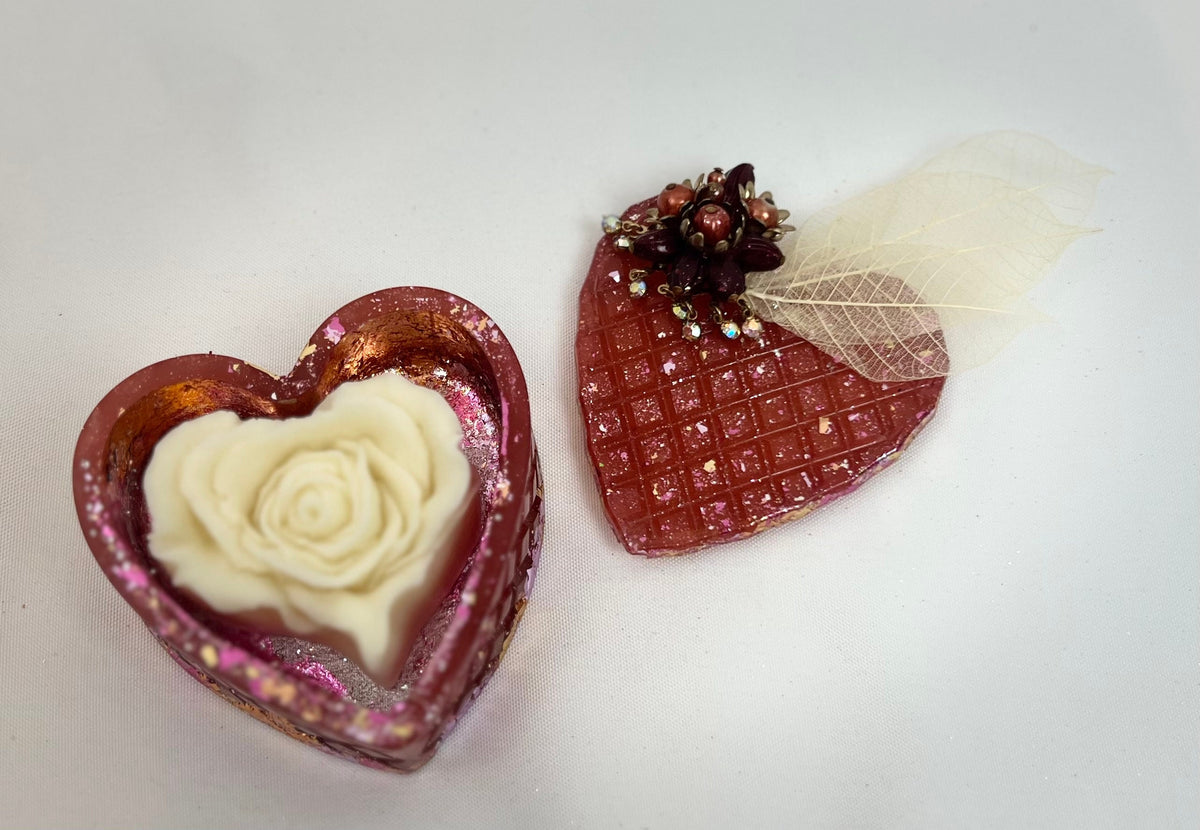 Heart Shaped Storage Container w/Heart Lotion Bar - Jewelry Keepsake Box