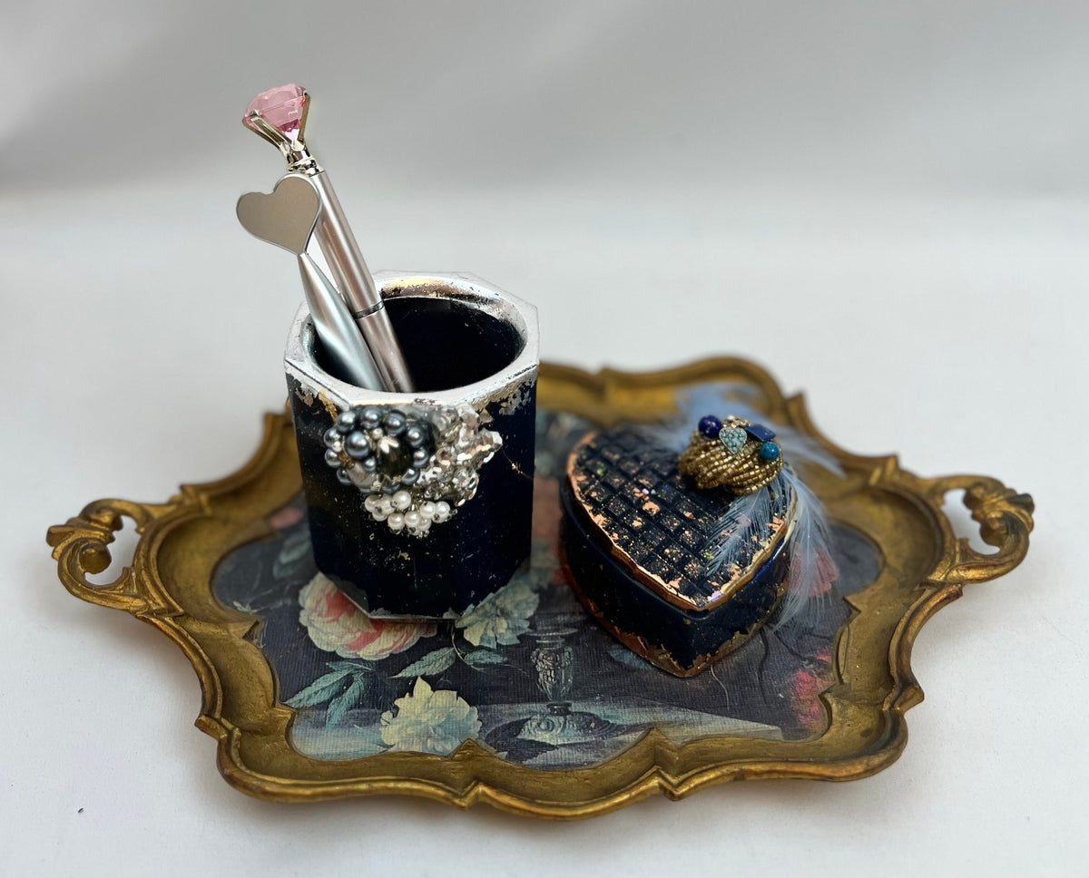 Handmade Vintage Jeweled Multipurpose Reusable Heart Shaped Trinket Storage Container - Jewelry Keepsake Box