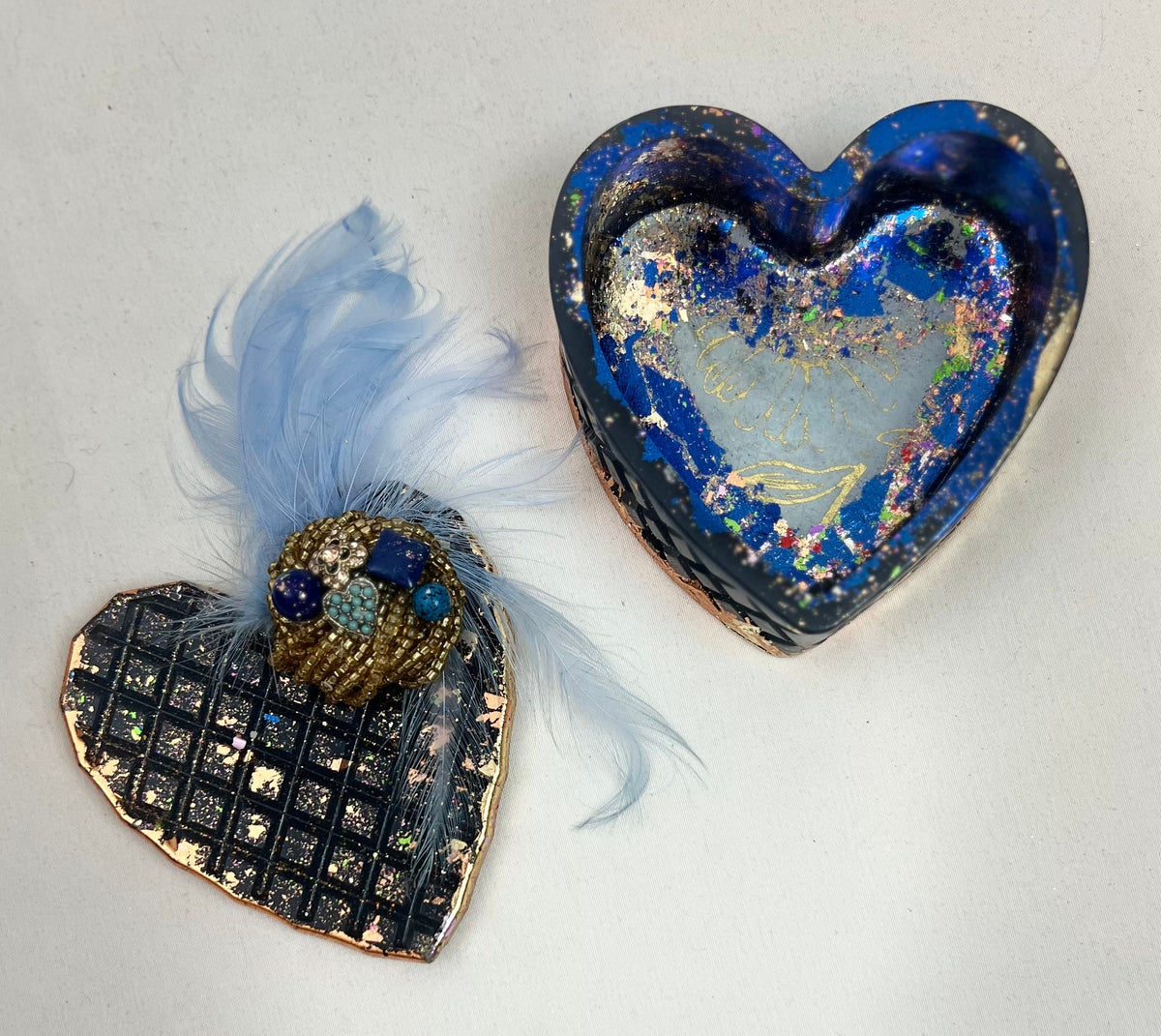 Handmade Vintage Jeweled Multipurpose Reusable Heart Shaped Trinket Storage Container - Jewelry Keepsake Box