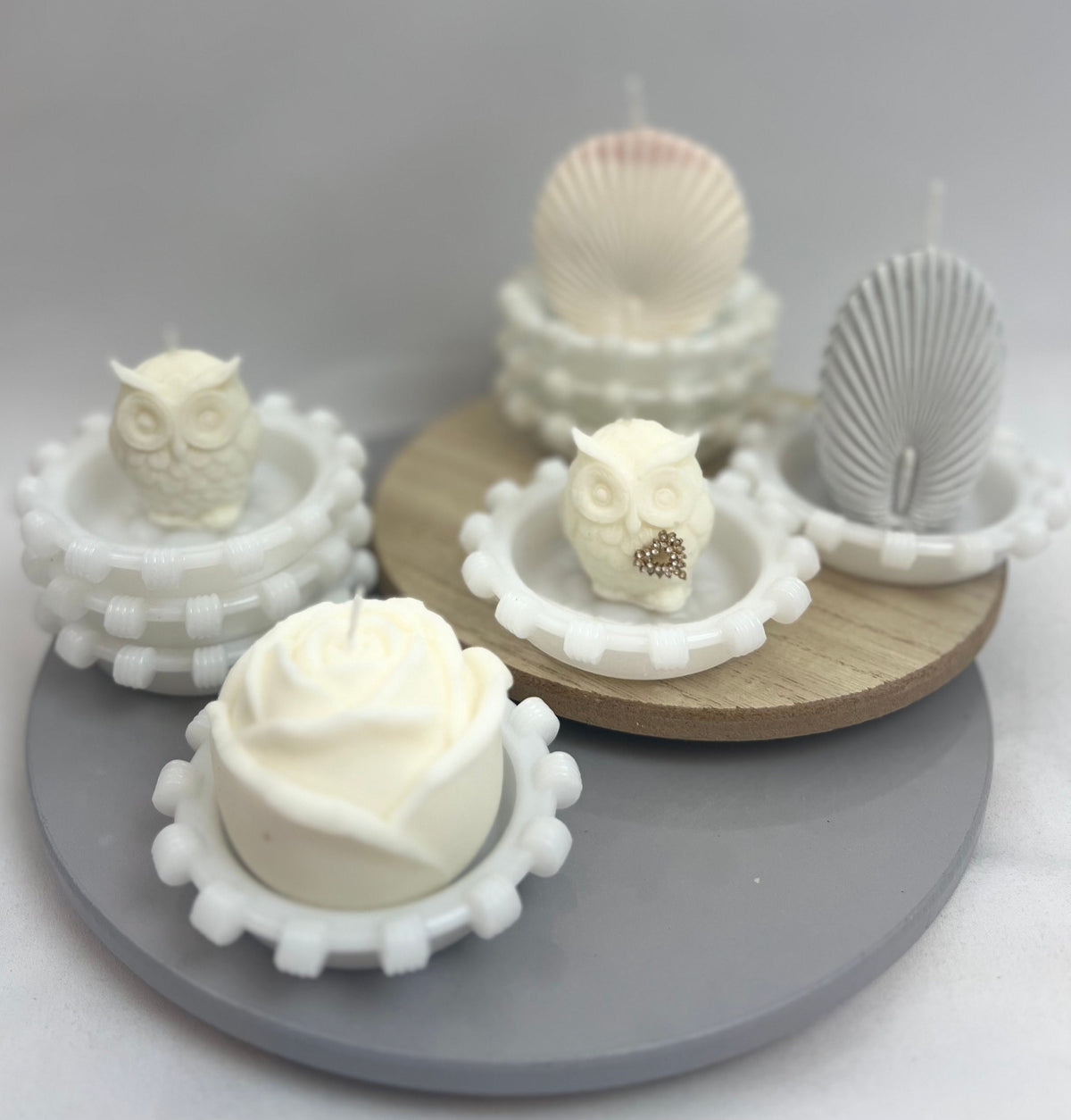 Hazel Atlas Apple Dogwood Blossom Milk Glass Pinwheel Design Coasters - Trinket Dish