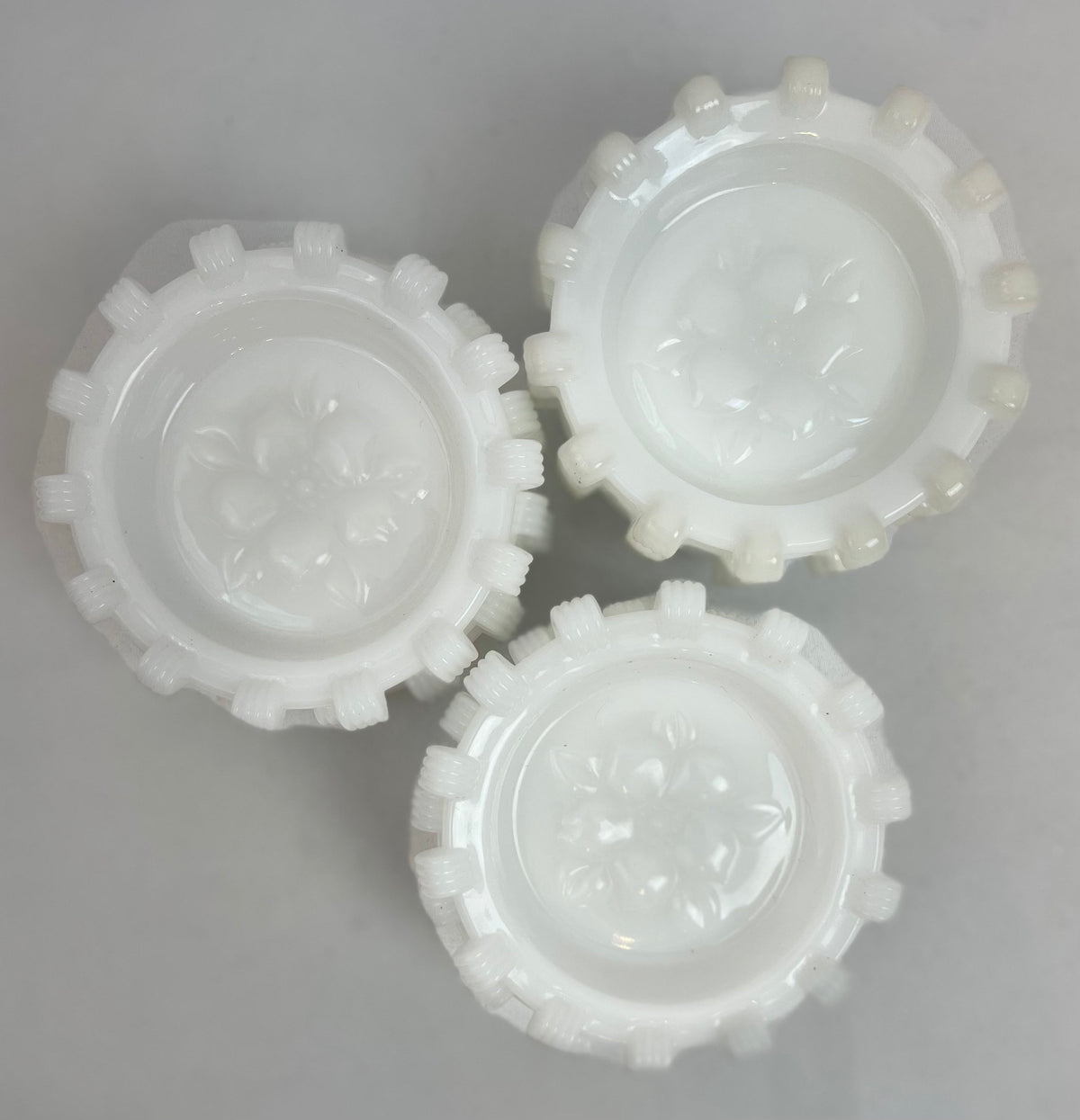 Hazel Atlas Apple Dogwood Blossom Milk Glass Pinwheel Design Coasters - Trinket Dish