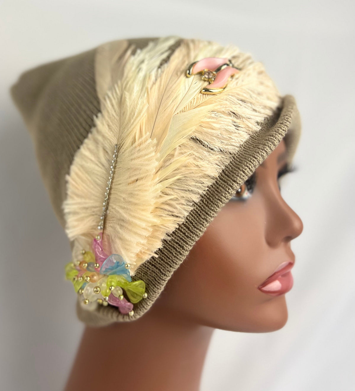 Embellished Feathered & Jeweled Knit Hats