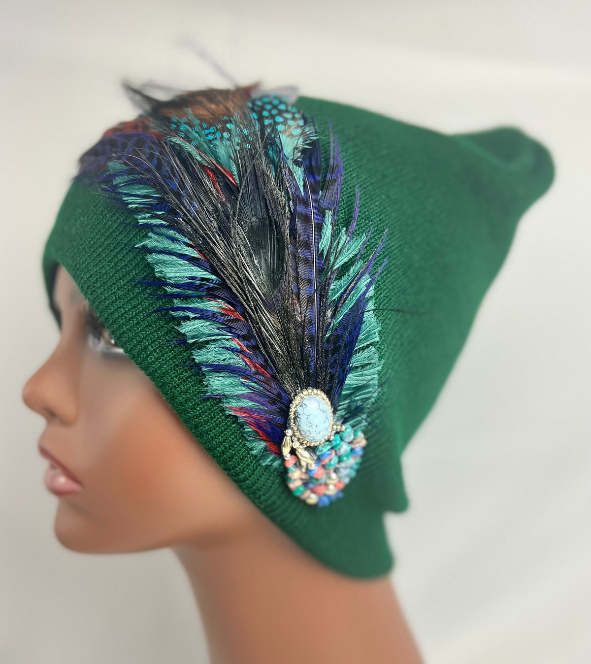 Emerald Green Stars | hand-embellished beanie