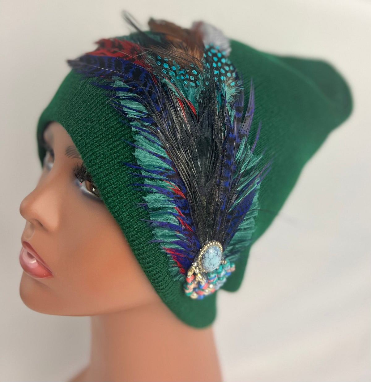 Emerald Green Stars | hand-embellished beanie