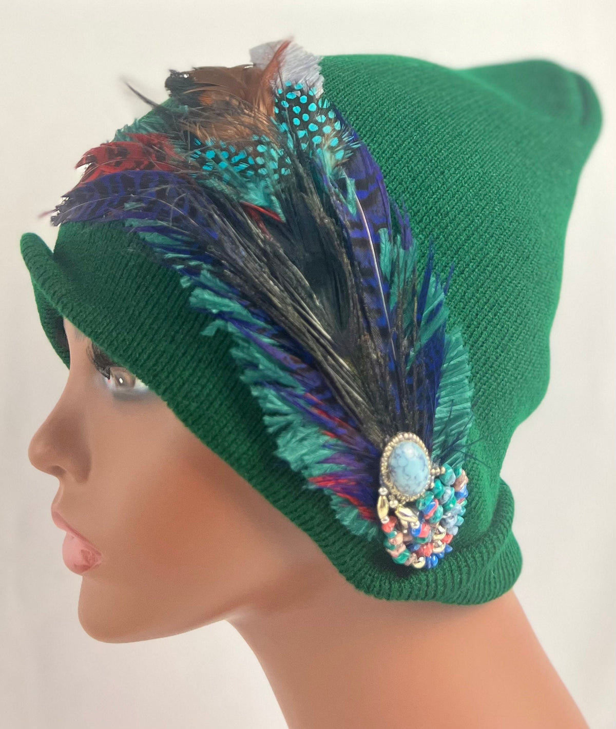 Emerald Green Stars | hand-embellished beanie