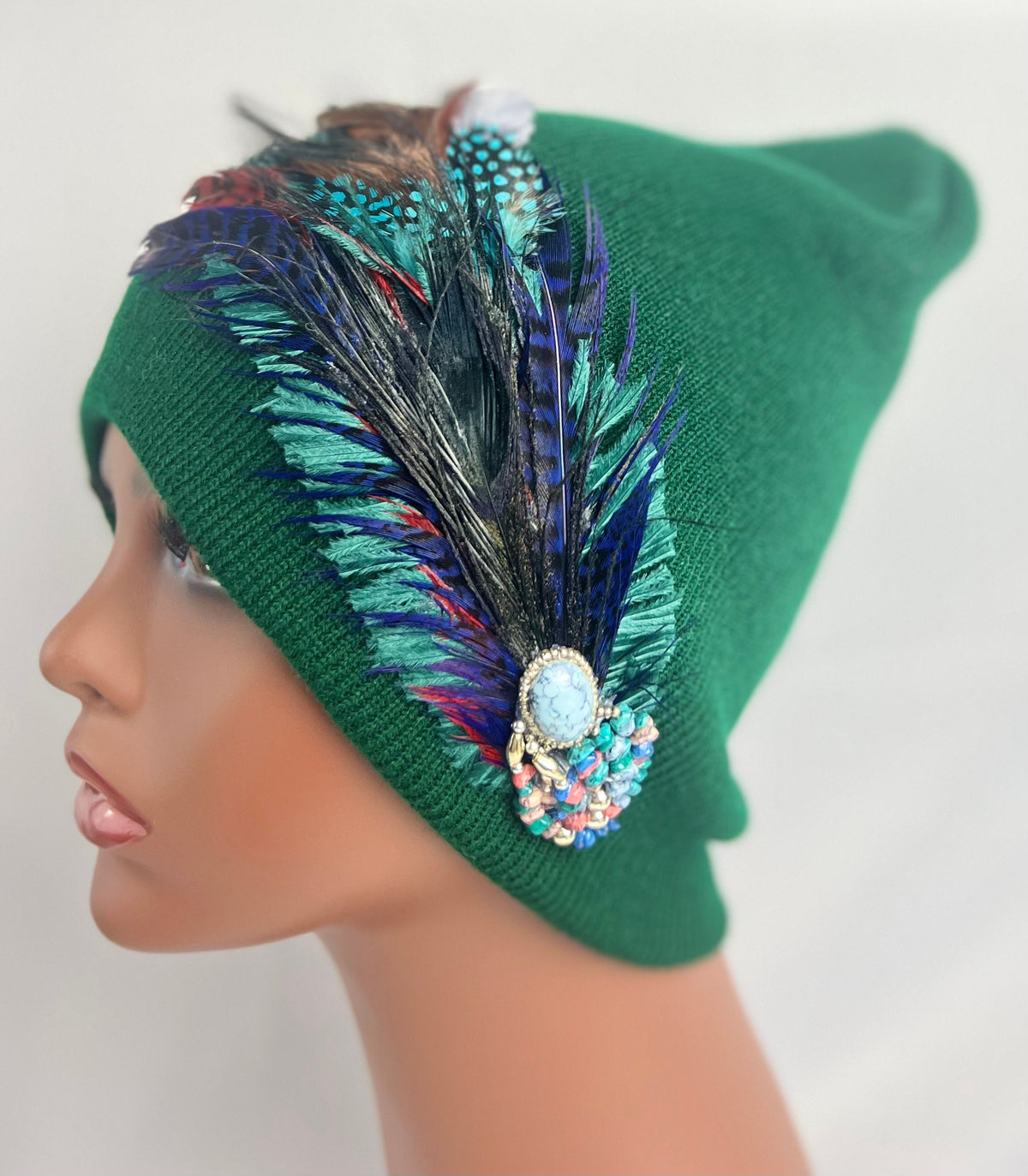 Emerald Green Stars | hand-embellished beanie