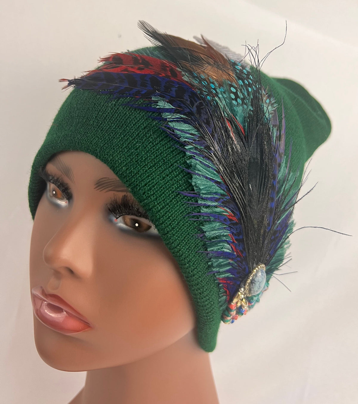 Emerald Green Stars | hand-embellished beanie