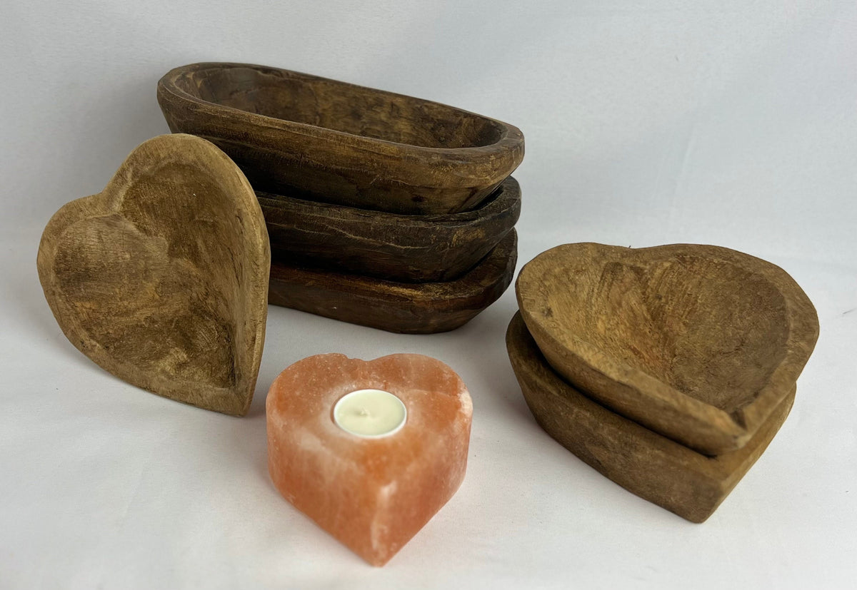 Rustic Wood Dough Bowl – Oval & Heart Shaped Vessels