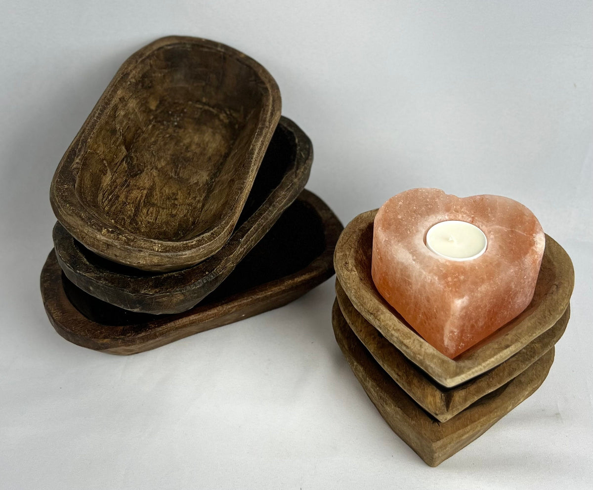 Rustic Wood Dough Bowl – Oval & Heart Shaped Vessels
