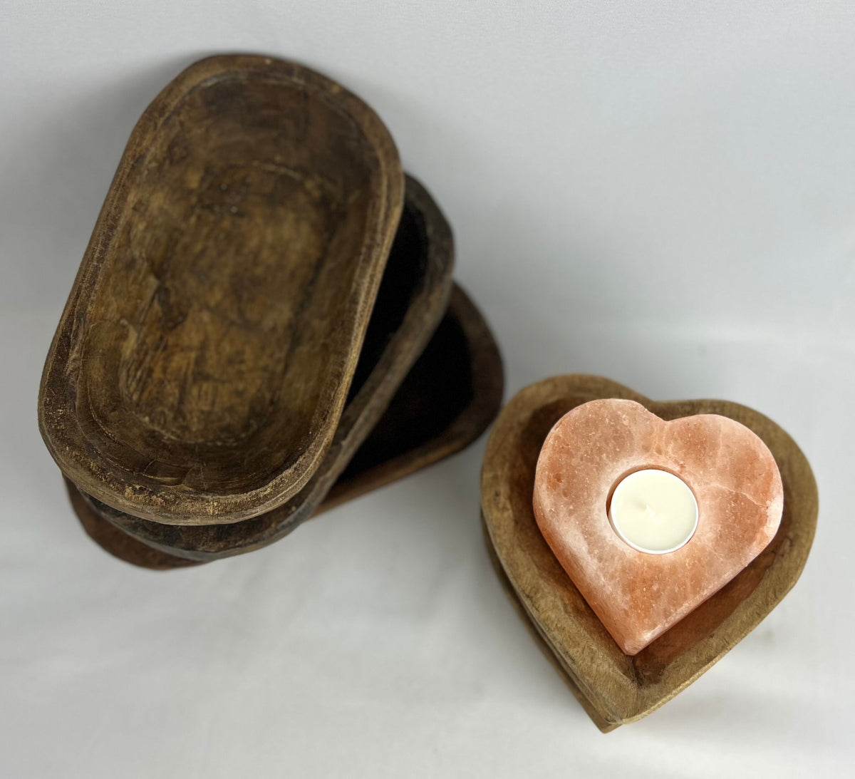 Rustic Wood Dough Bowl – Oval & Heart Shaped Vessels