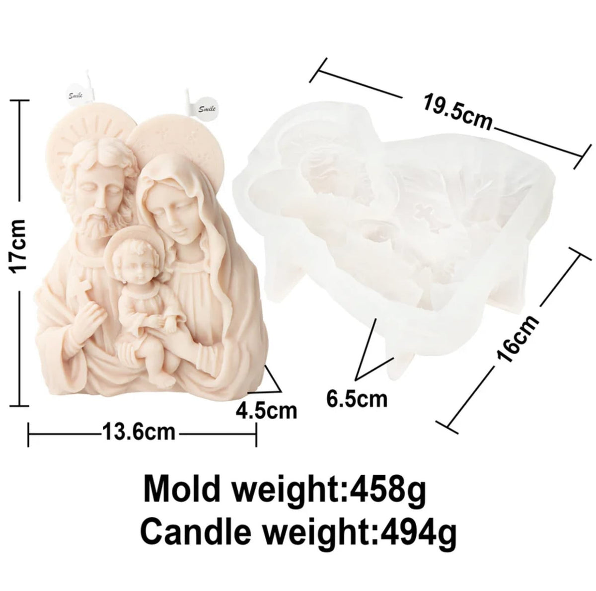 Holy Family Baptism Candle - First Communion Christian Gift - Mary, Jesus, Joseph Candle