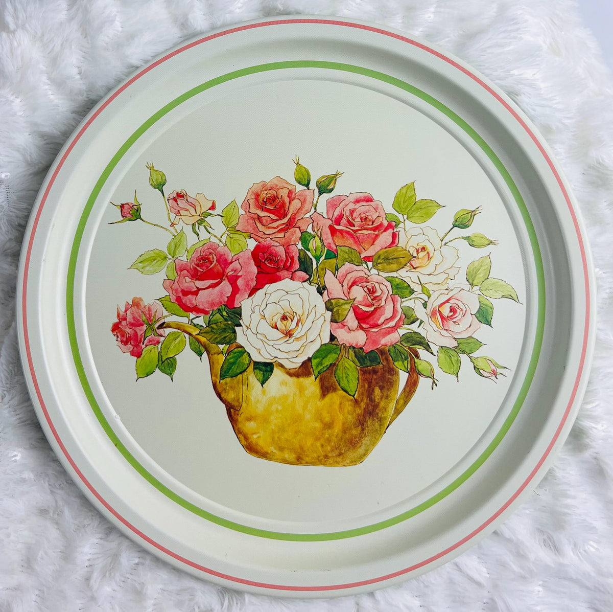Vintage Floral Metal Tray with Coasters, Cocktail and Drinkware Decor