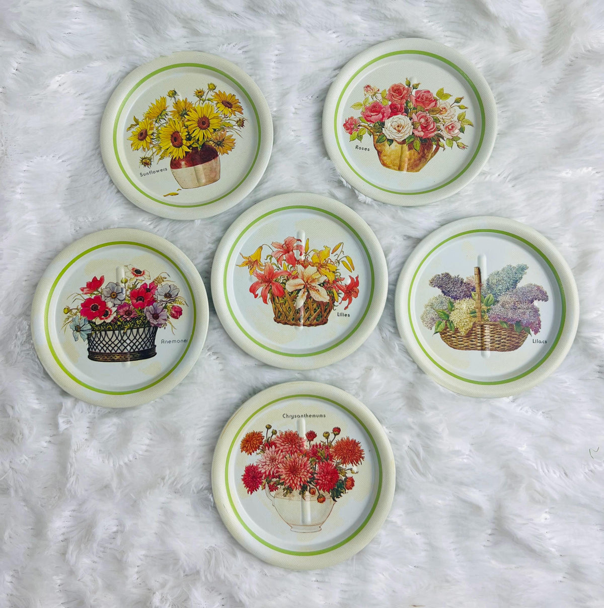 Vintage Floral Metal Tray with Coasters, Cocktail and Drinkware Decor
