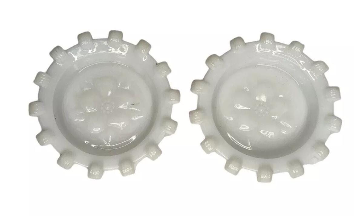 Hazel Atlas Apple Dogwood Blossom Milk Glass Pinwheel Design Coasters - Trinket Dish