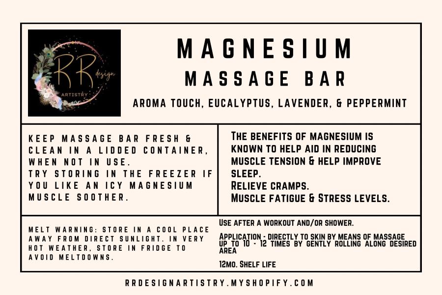 Therapeutic Magnesium Massage Bar for Sore Muscles - Handmade Spa Bar with Cocoa Butter