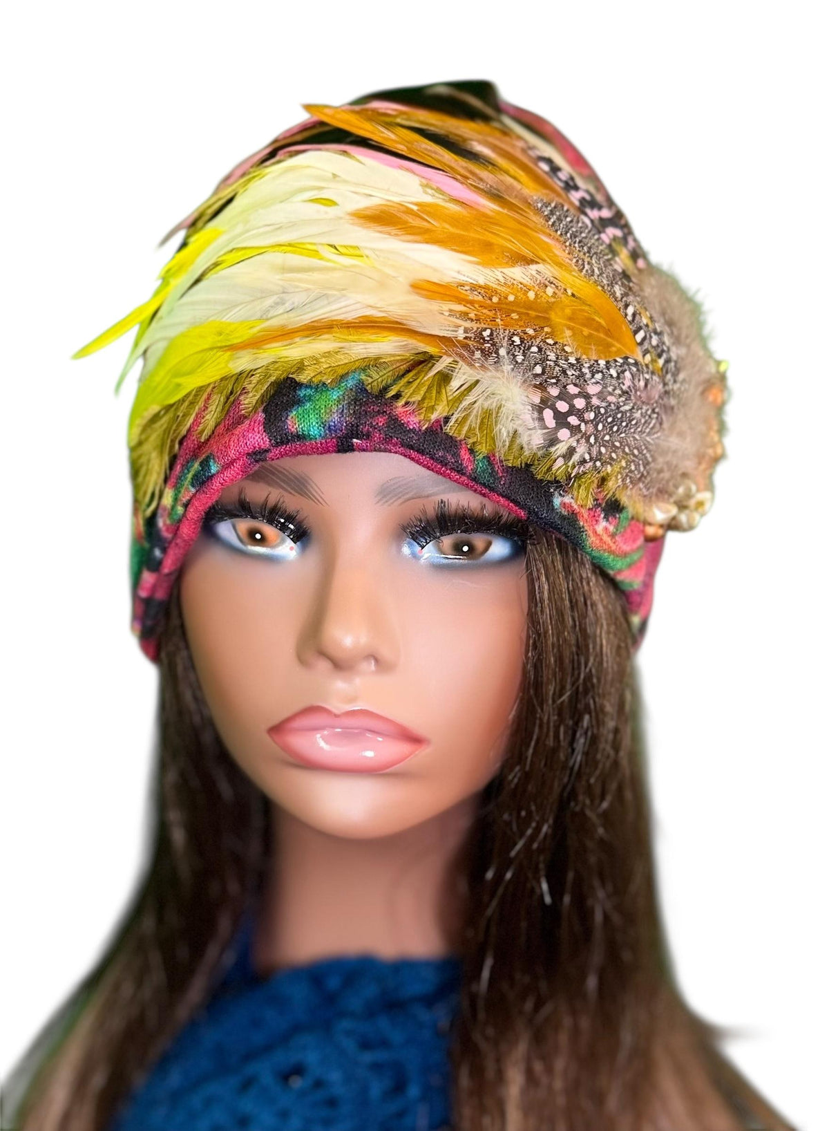 Sunny Sunrise Fancy Embellished Feathered & Vintage Jeweled Floral Beanie Flapper
