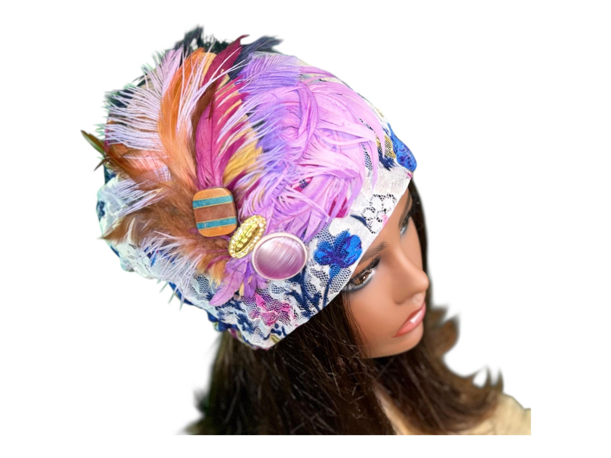 Sunday Walks Statement Floral Lace Flapper - Vintage Jeweled & Feathered Designer Collectible Accessory