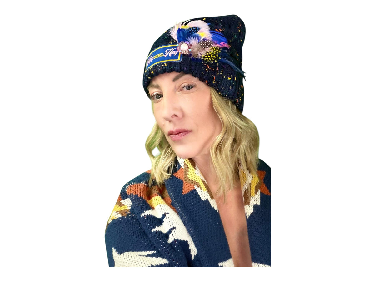 HEY Girl, HEY Patchwork Jeweled Designer Winter Hat