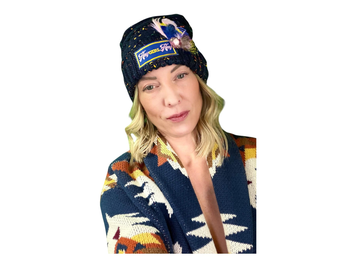 HEY Girl, HEY Patchwork Jeweled Designer Winter Hat