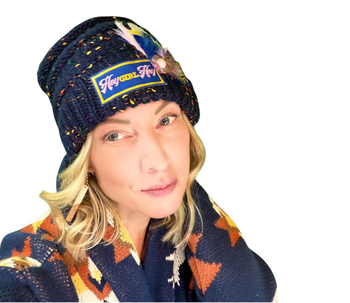 HEY Girl, HEY Patchwork Jeweled Designer Winter Hat