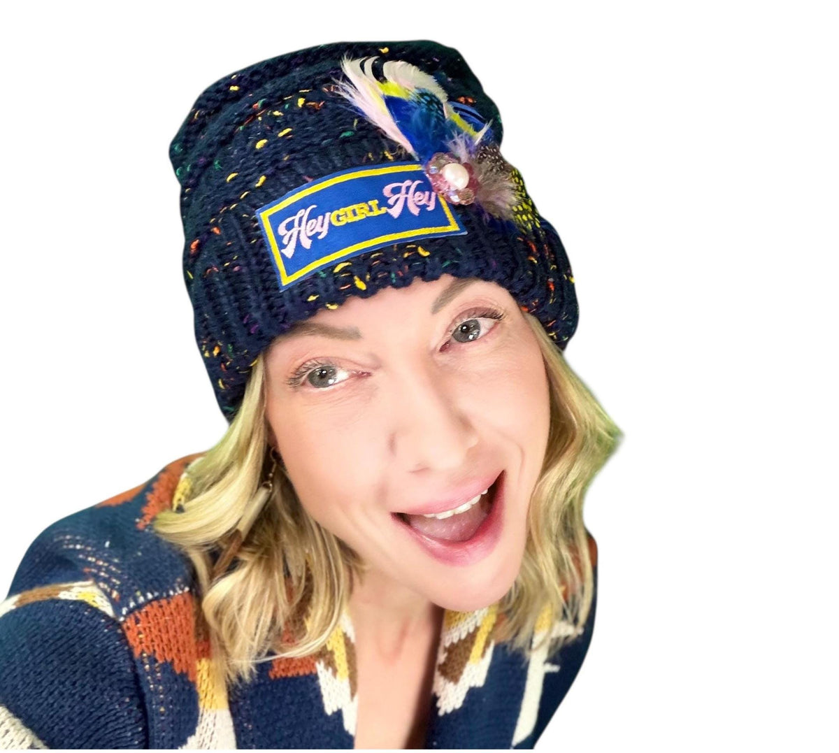 HEY Girl, HEY Patchwork Jeweled Designer Winter Hat