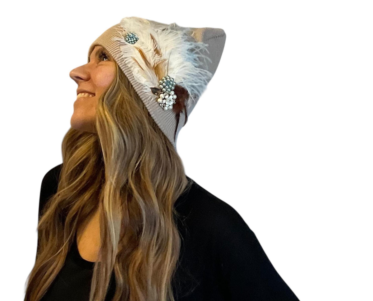 NEUTRAL Collection - Unique Feathered Flapper Fashionable Sparkly Winter Accessory