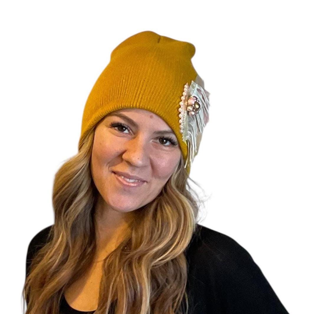 Indian Arrowhead | hand-embellished beanie