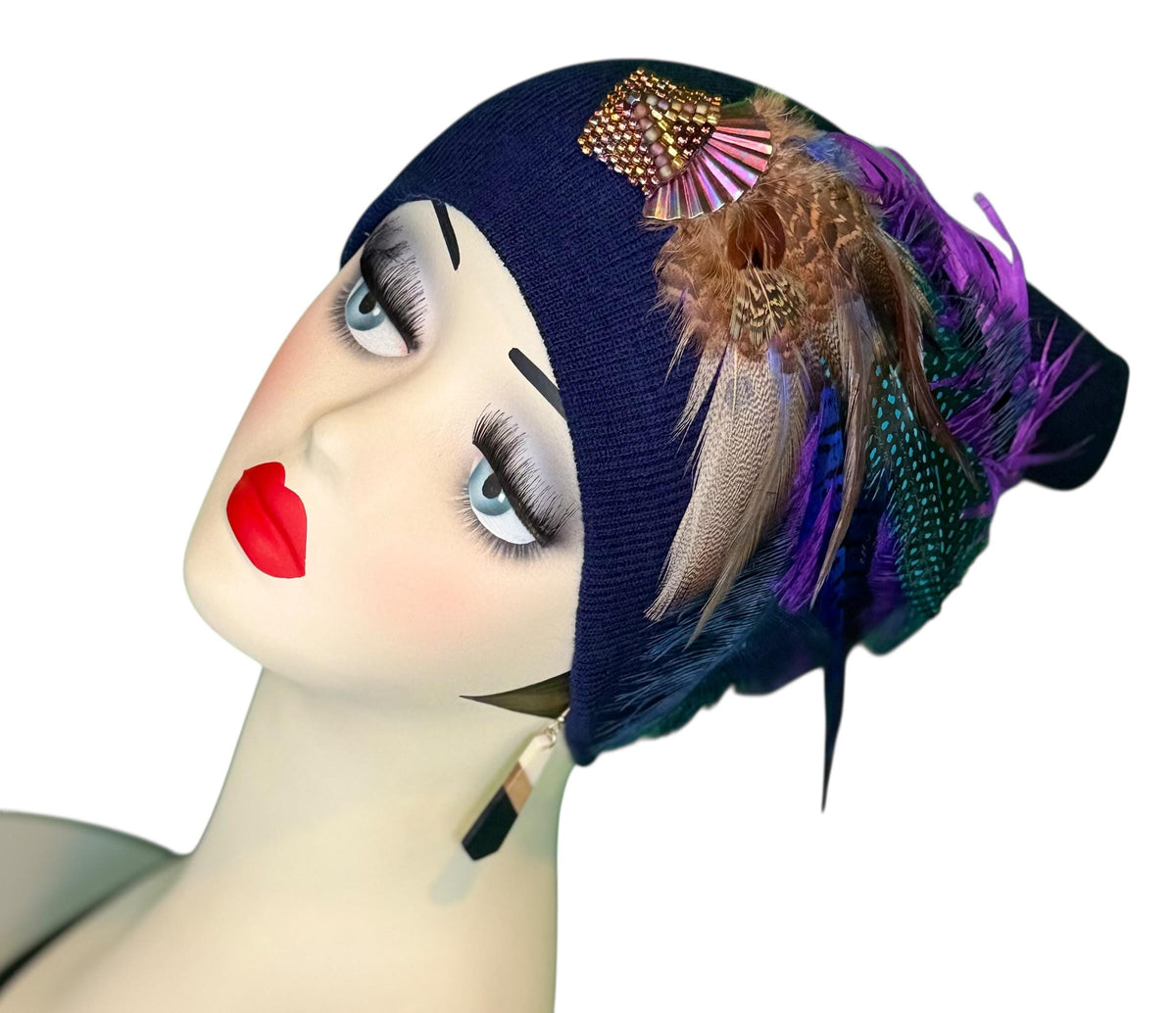 Midnight Haze Fashionable Statement Flapper Feather & Jeweled Vintage Embellished Hat
