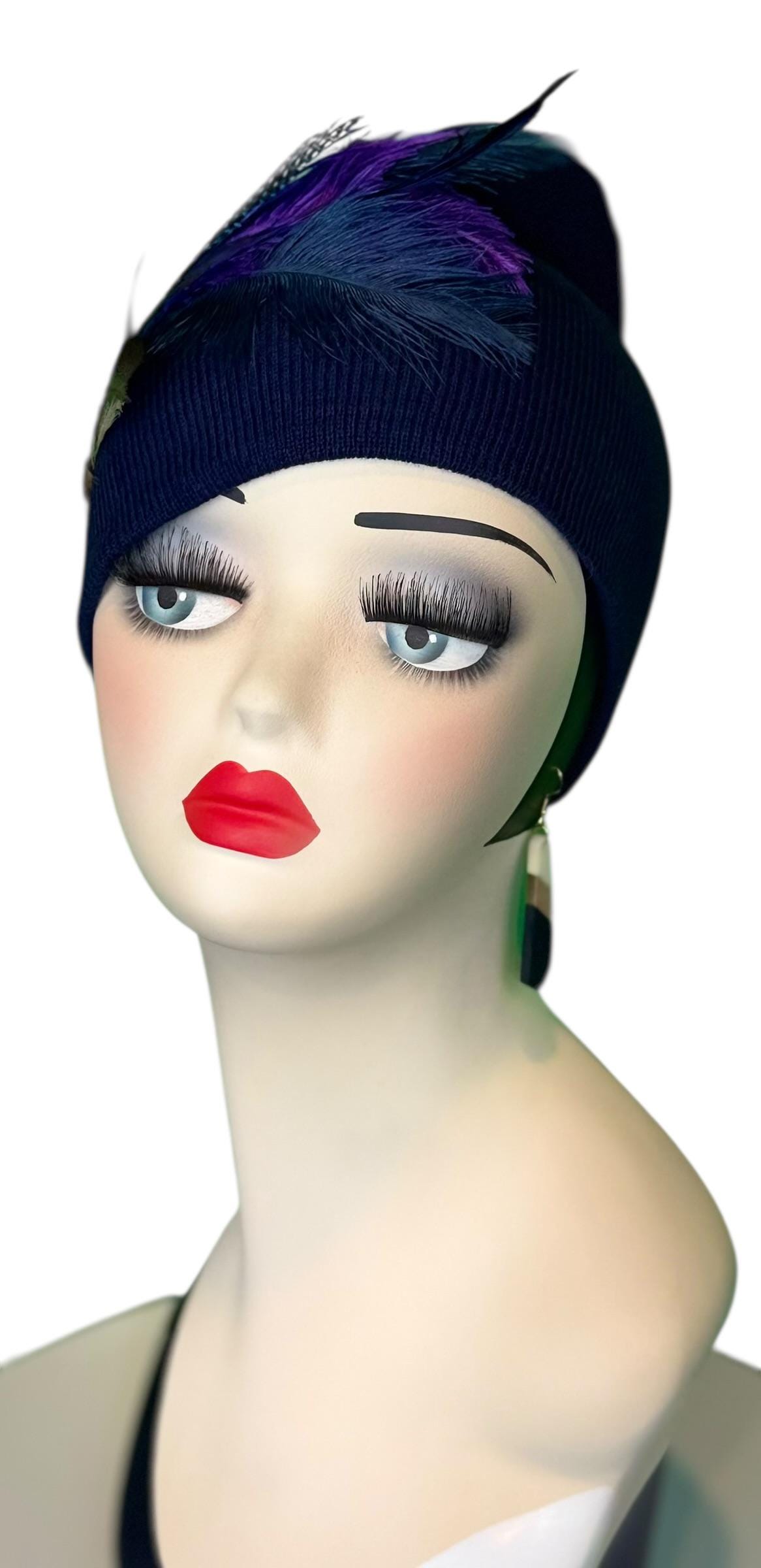 Midnight Haze Fashionable Statement Flapper Feather & Jeweled Vintage Embellished Hat