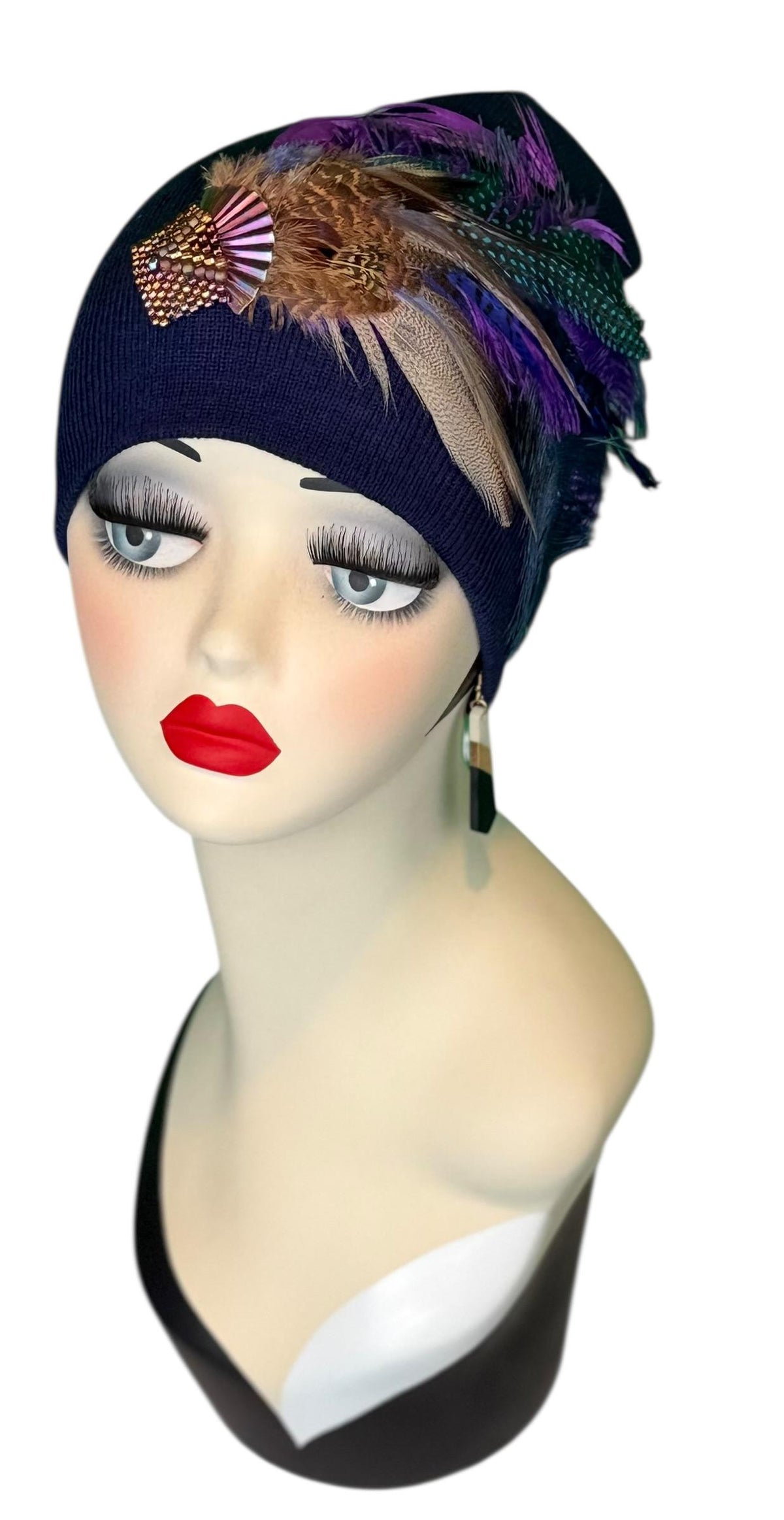 Midnight Haze Fashionable Statement Flapper Feather & Jeweled Vintage Embellished Hat