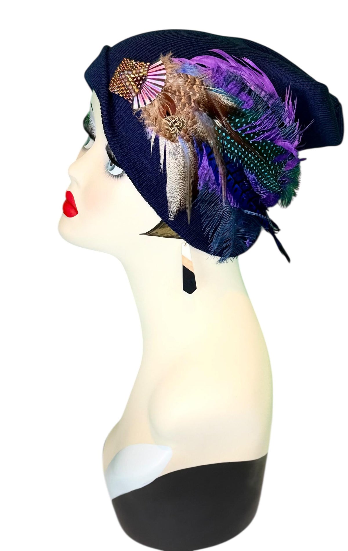 Midnight Haze Fashionable Statement Flapper Feather & Jeweled Vintage Embellished Hat