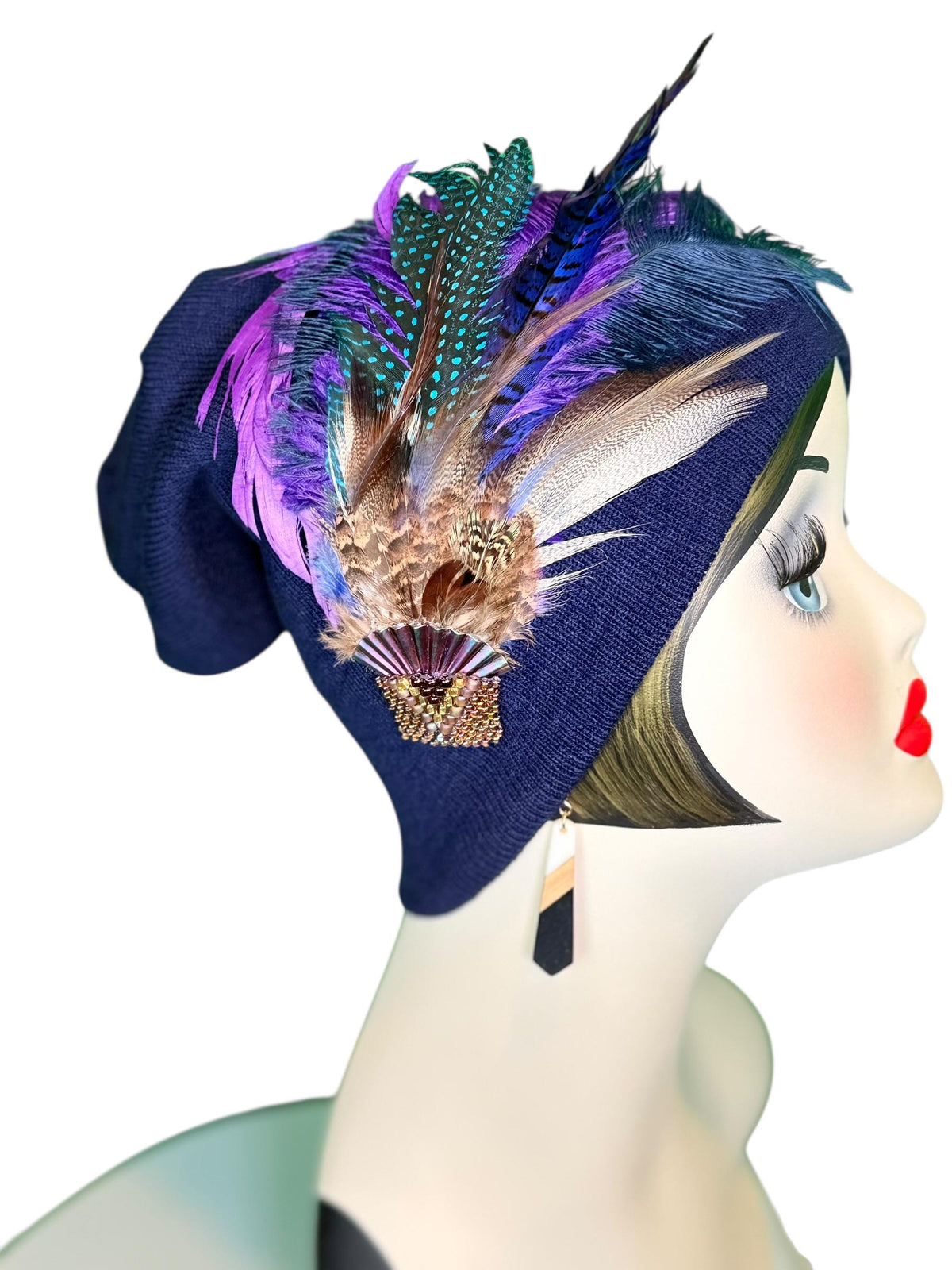Midnight Haze Fashionable Statement Flapper Feather & Jeweled Vintage Embellished Hat