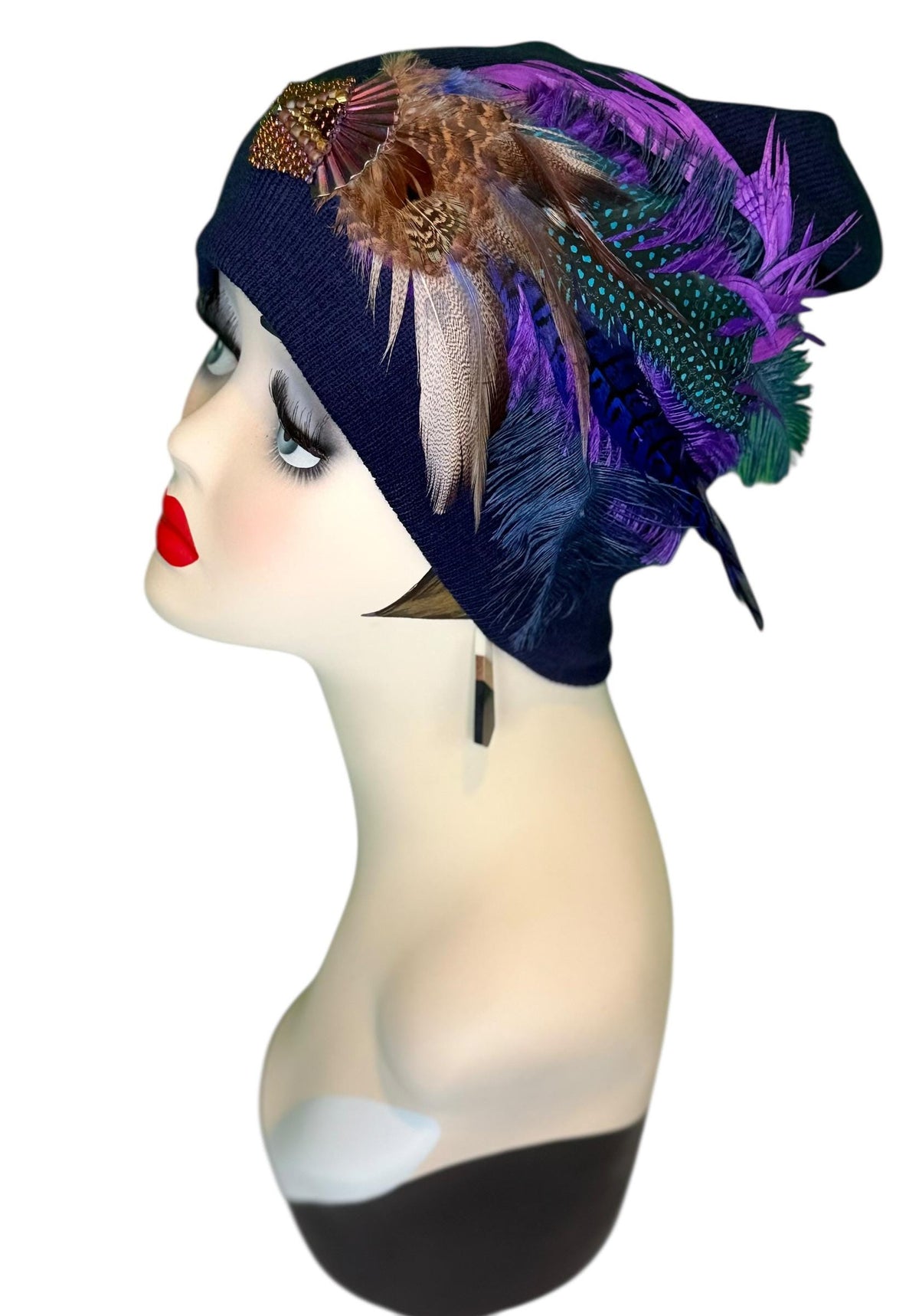 Midnight Haze Fashionable Statement Flapper Feather & Jeweled Vintage Embellished Hat