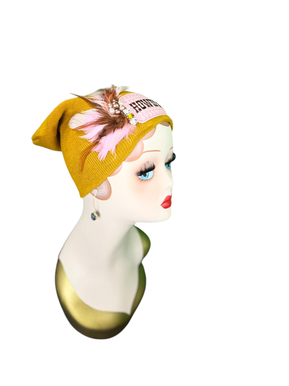 HOWDY Cowgirl | Patchwork Feathered & Vintage Jeweled Designer Beanie