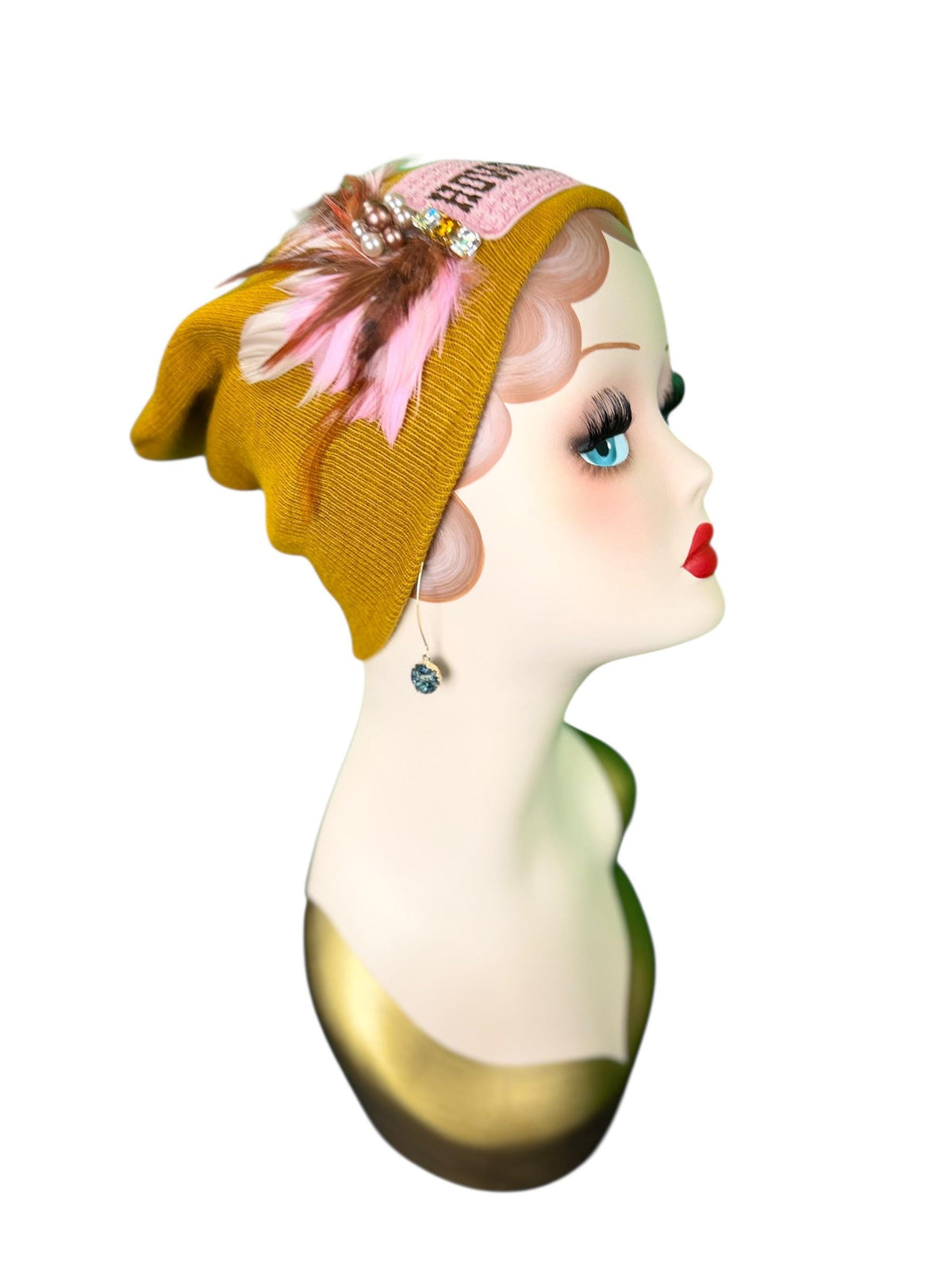 HOWDY Cowgirl | Patchwork Feathered & Vintage Jeweled Designer Beanie