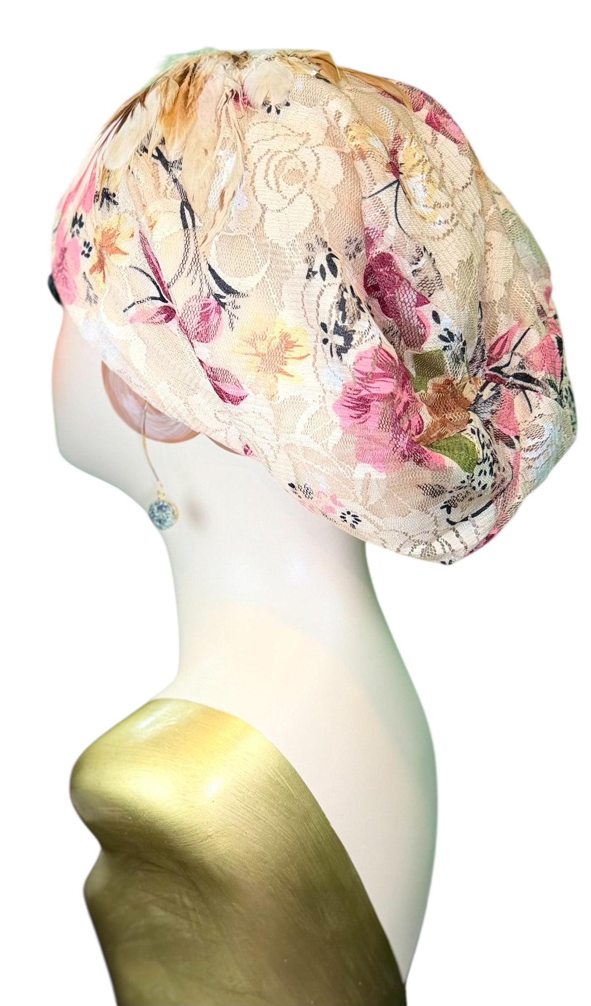Cashmere Crème Statement Floral Lace Flapper - Vintage Jeweled & Feathered Designer Collectible Accessory