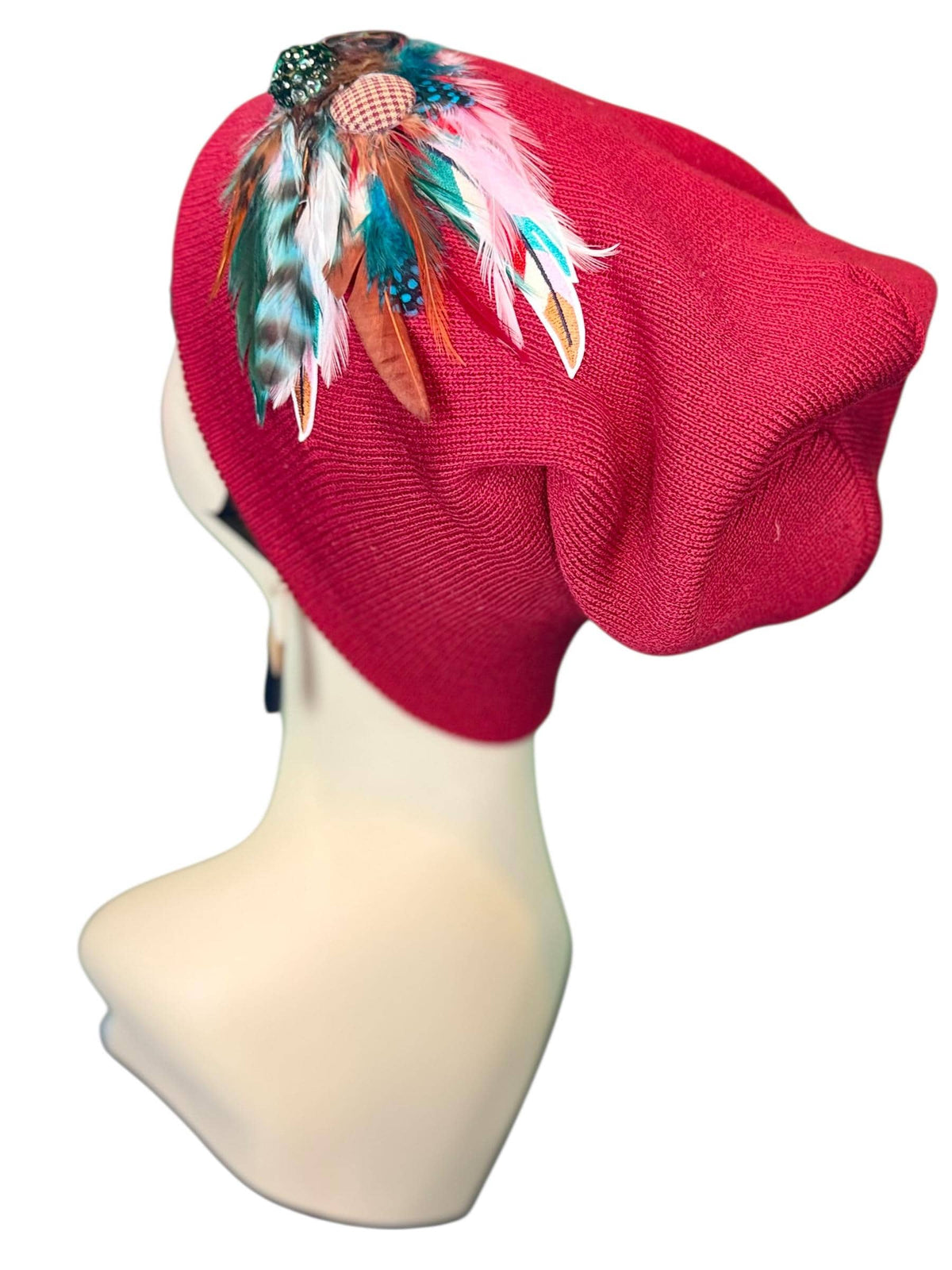 Red Dragon Feather Statement Patchwork Flapper - Embellished Vintage Jeweled & Feathered All Season Wearables