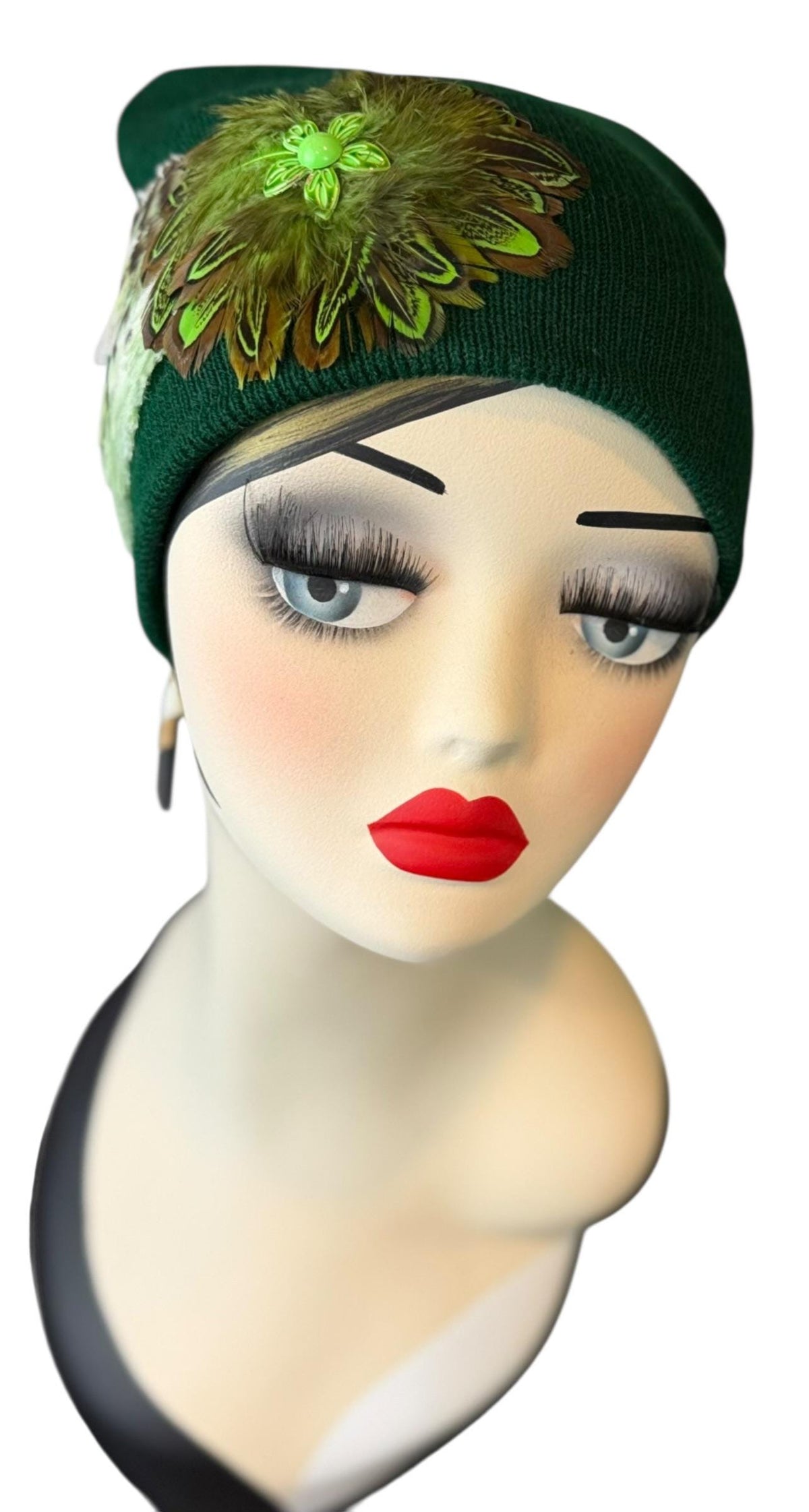 Green Clover Patch - Fancy Flapper Style -Slouchy Knit Hat - All Season Wear