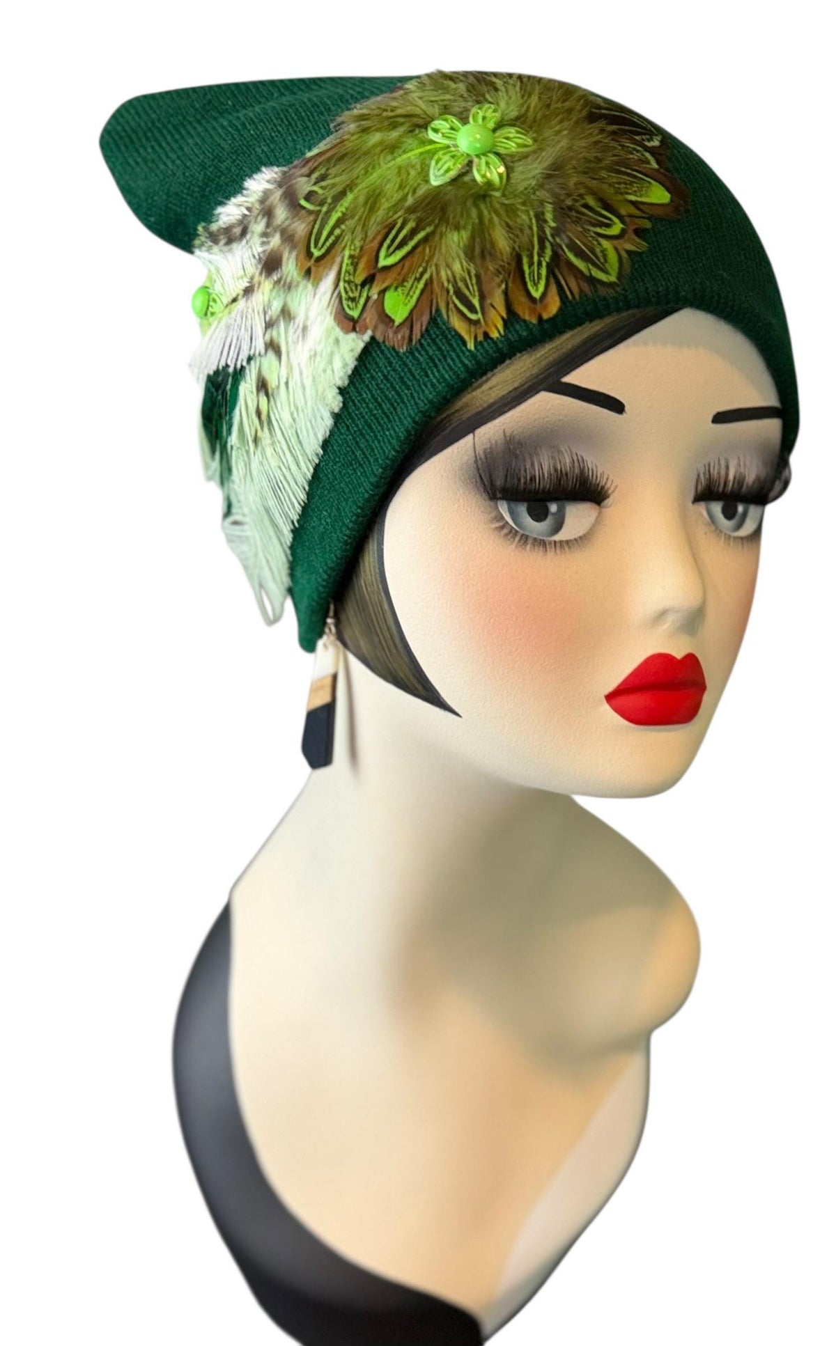 Green Clover Patch - Fancy Flapper Style -Slouchy Knit Hat - All Season Wear