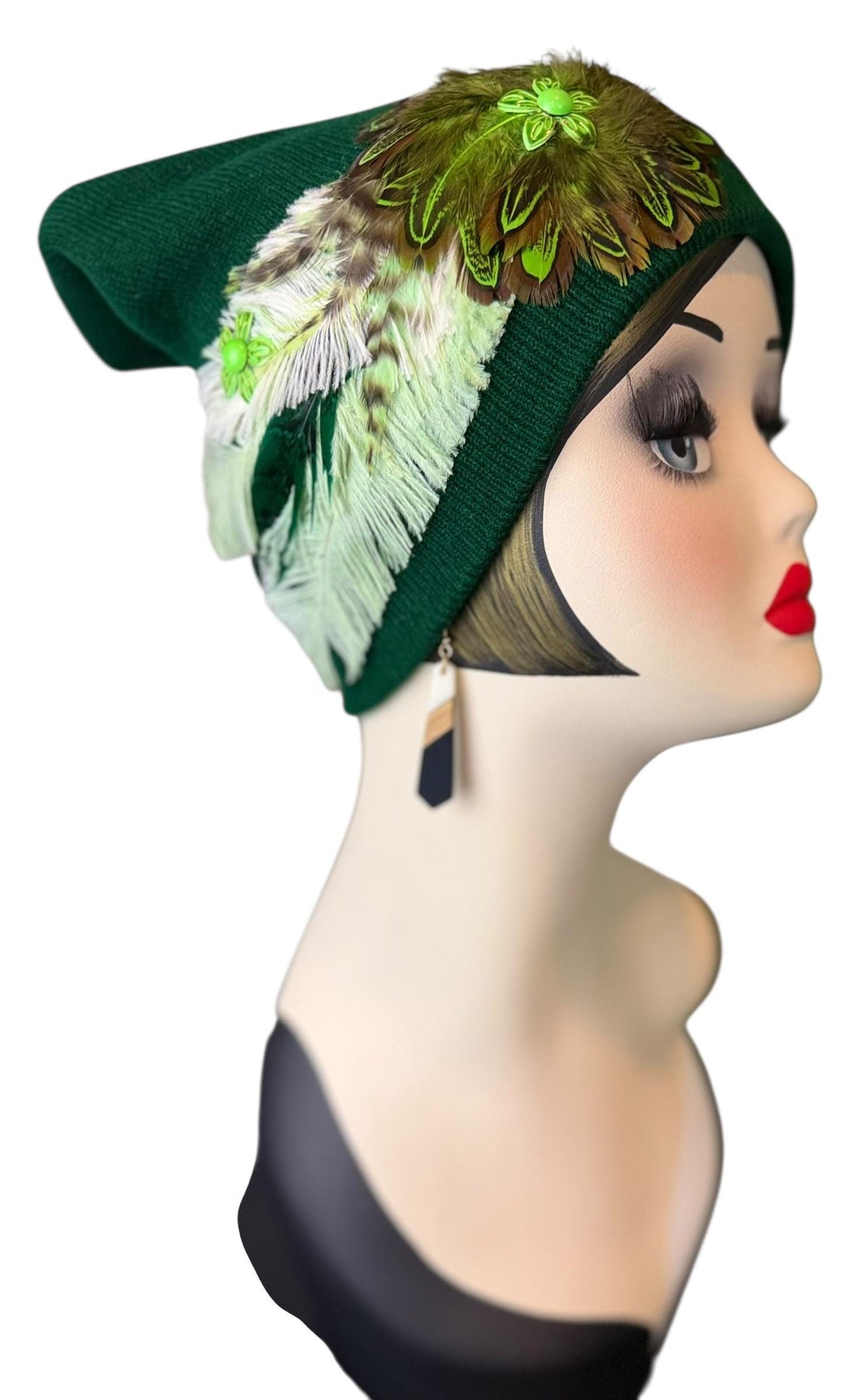 Green Clover Patch - Fancy Flapper Style -Slouchy Knit Hat - All Season Wear