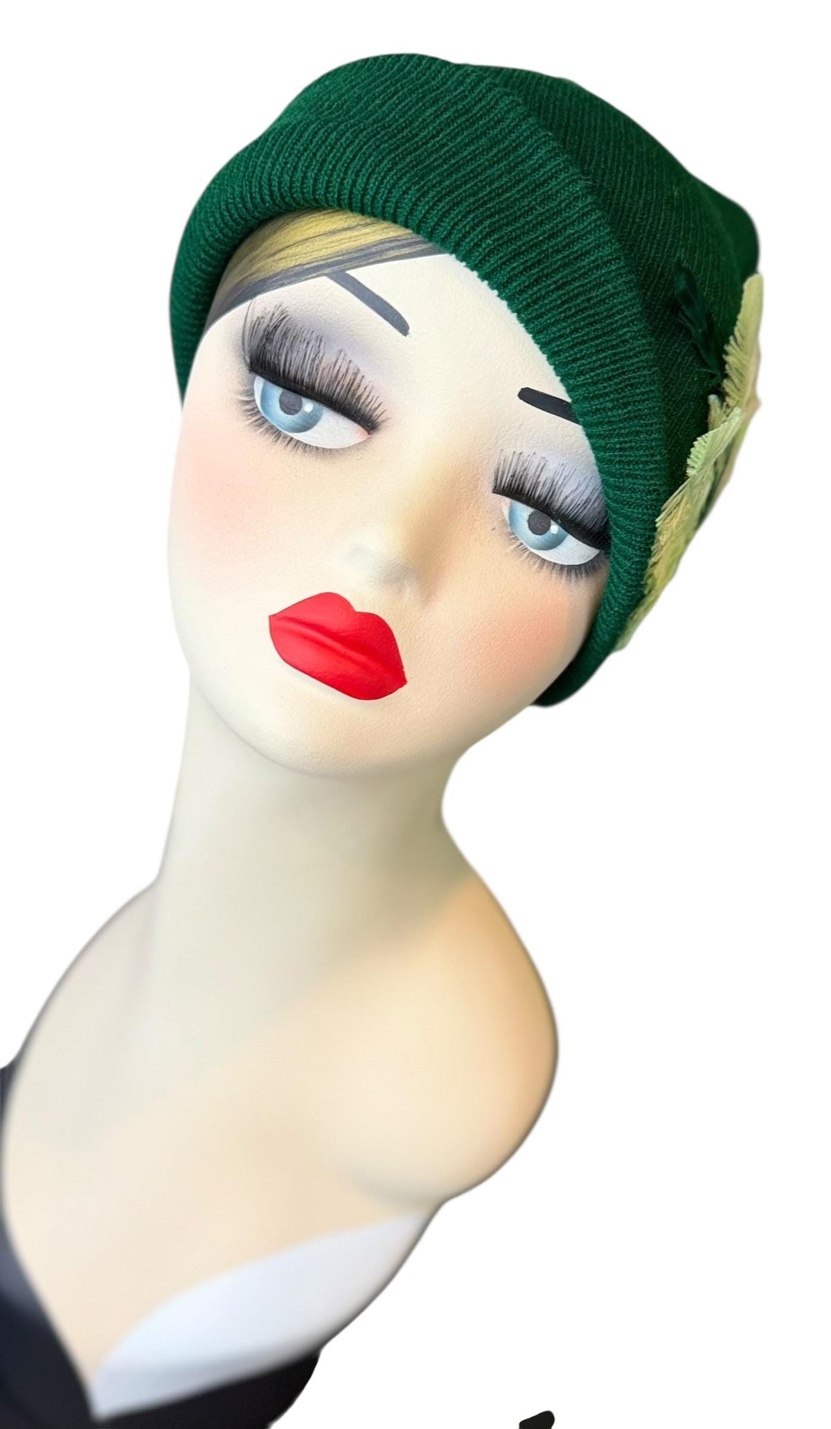 Green Clover Patch - Fancy Flapper Style -Slouchy Knit Hat - All Season Wear