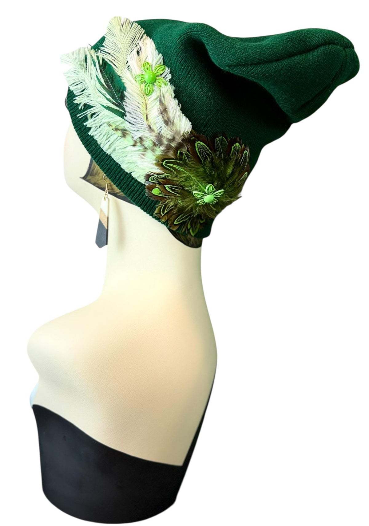 Green Clover Patch - Fancy Flapper Style -Slouchy Knit Hat - All Season Wear
