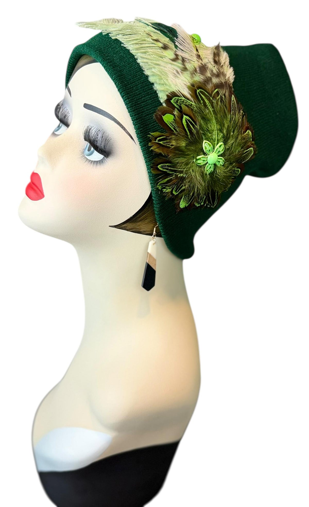 Green Clover Patch - Fancy Flapper Style -Slouchy Knit Hat - All Season Wear