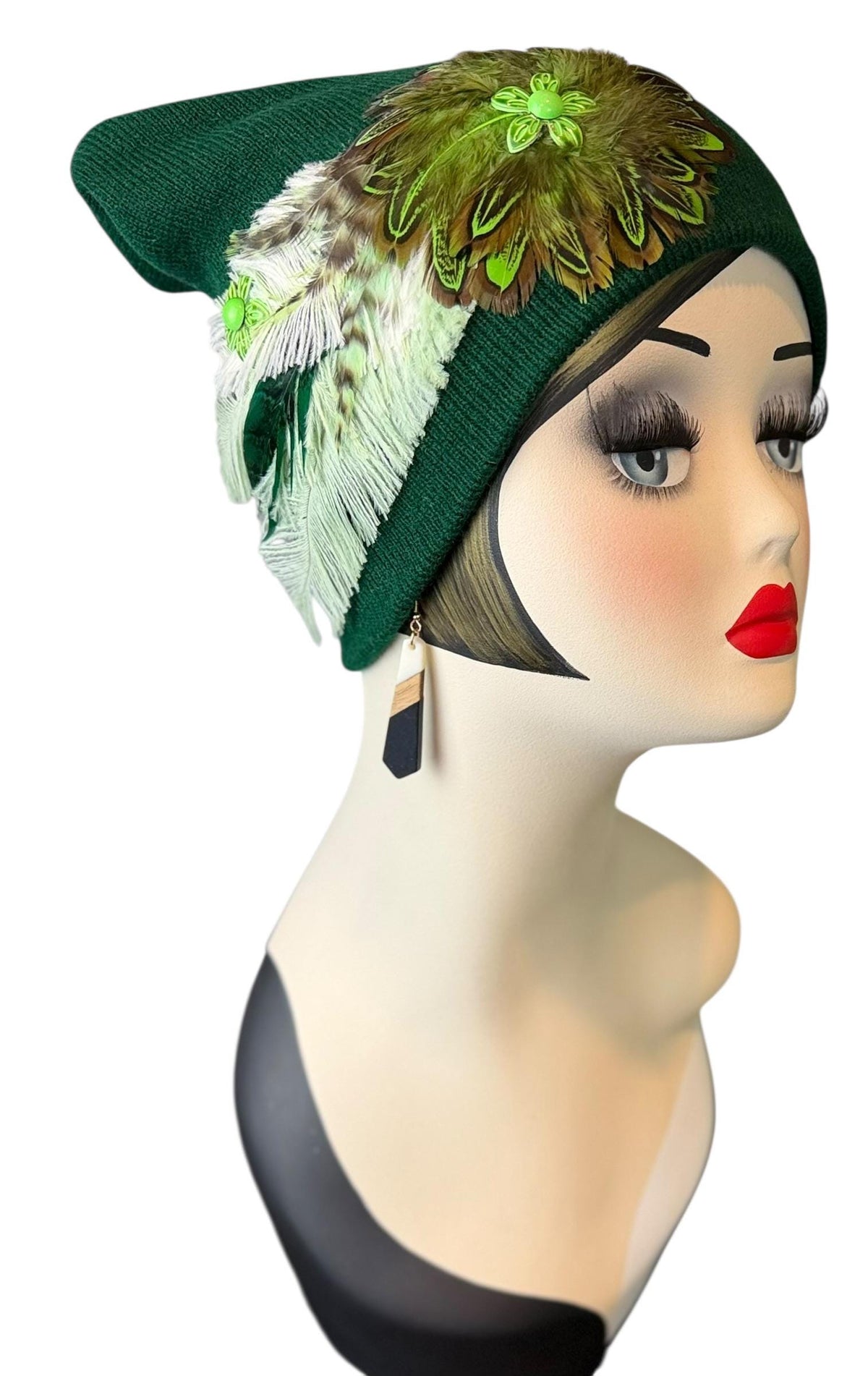 Green Clover Patch - Fancy Flapper Style -Slouchy Knit Hat - All Season Wear