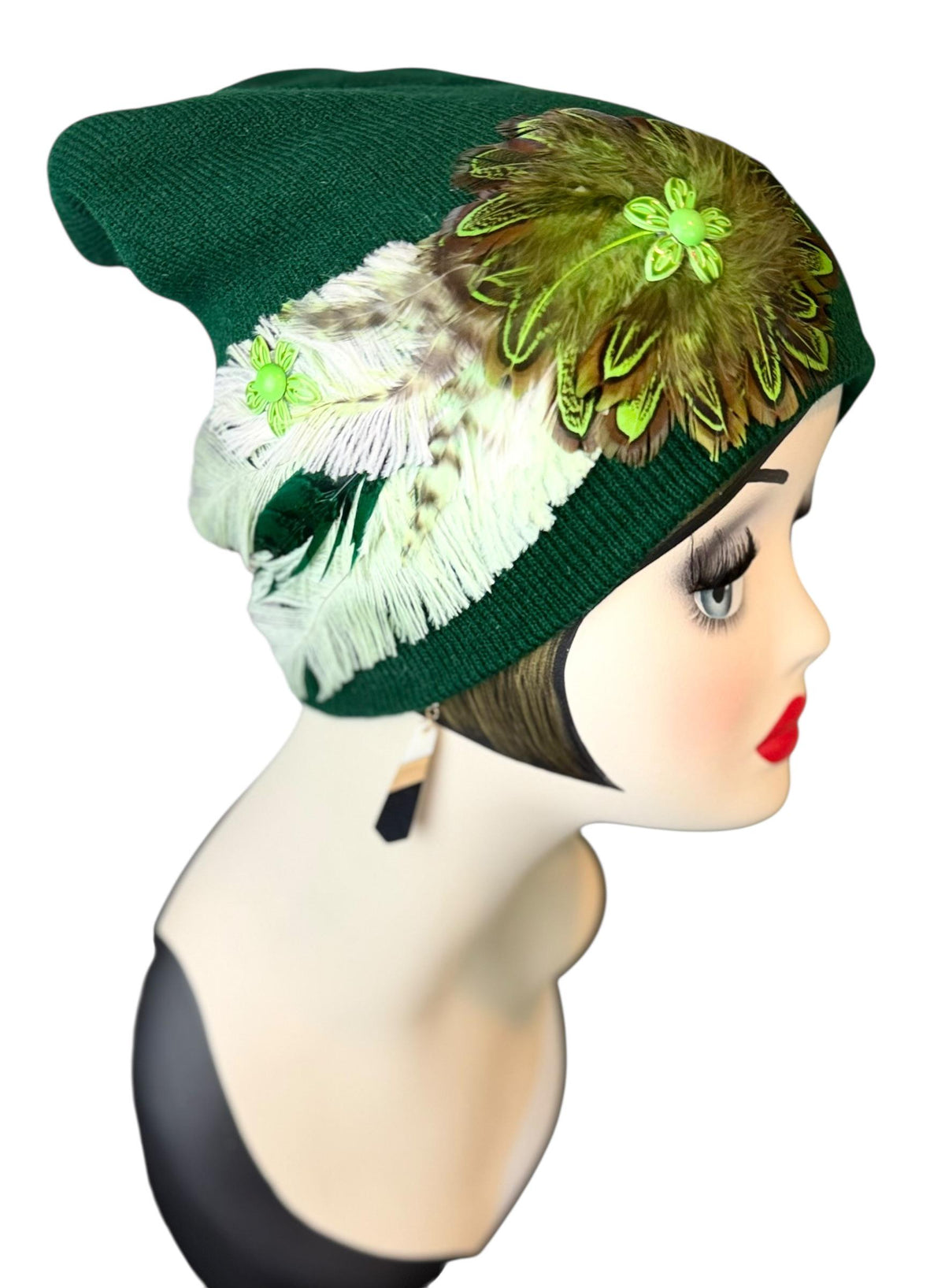 Green Clover Patch - Fancy Flapper Style -Slouchy Knit Hat - All Season Wear