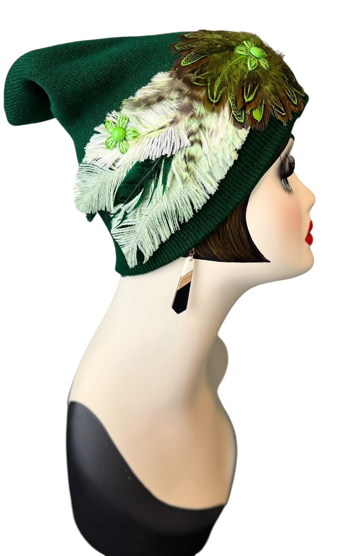 Green Clover Patch - Fancy Flapper Style -Slouchy Knit Hat - All Season Wear