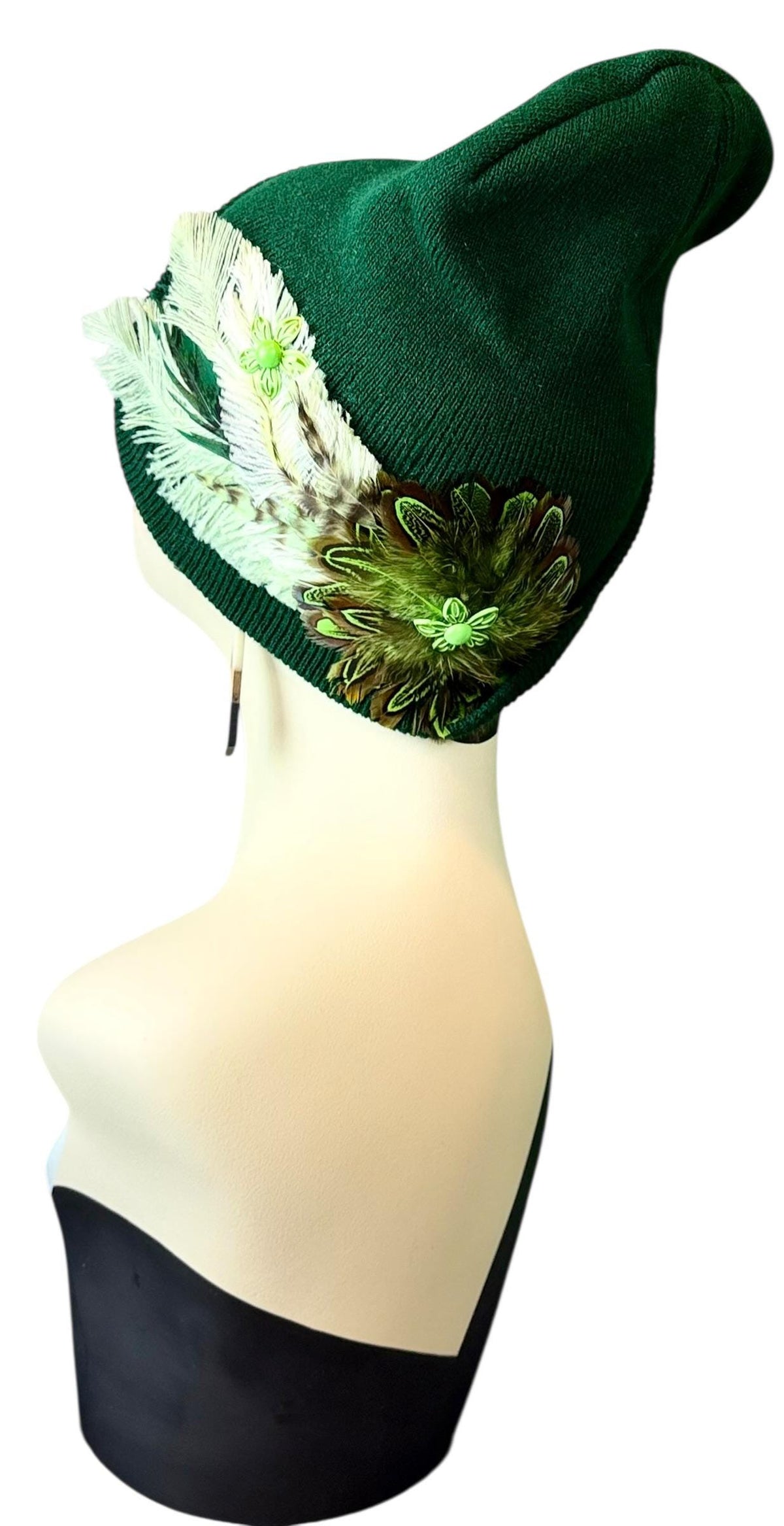 Green Clover Patch - Fancy Flapper Style -Slouchy Knit Hat - All Season Wear