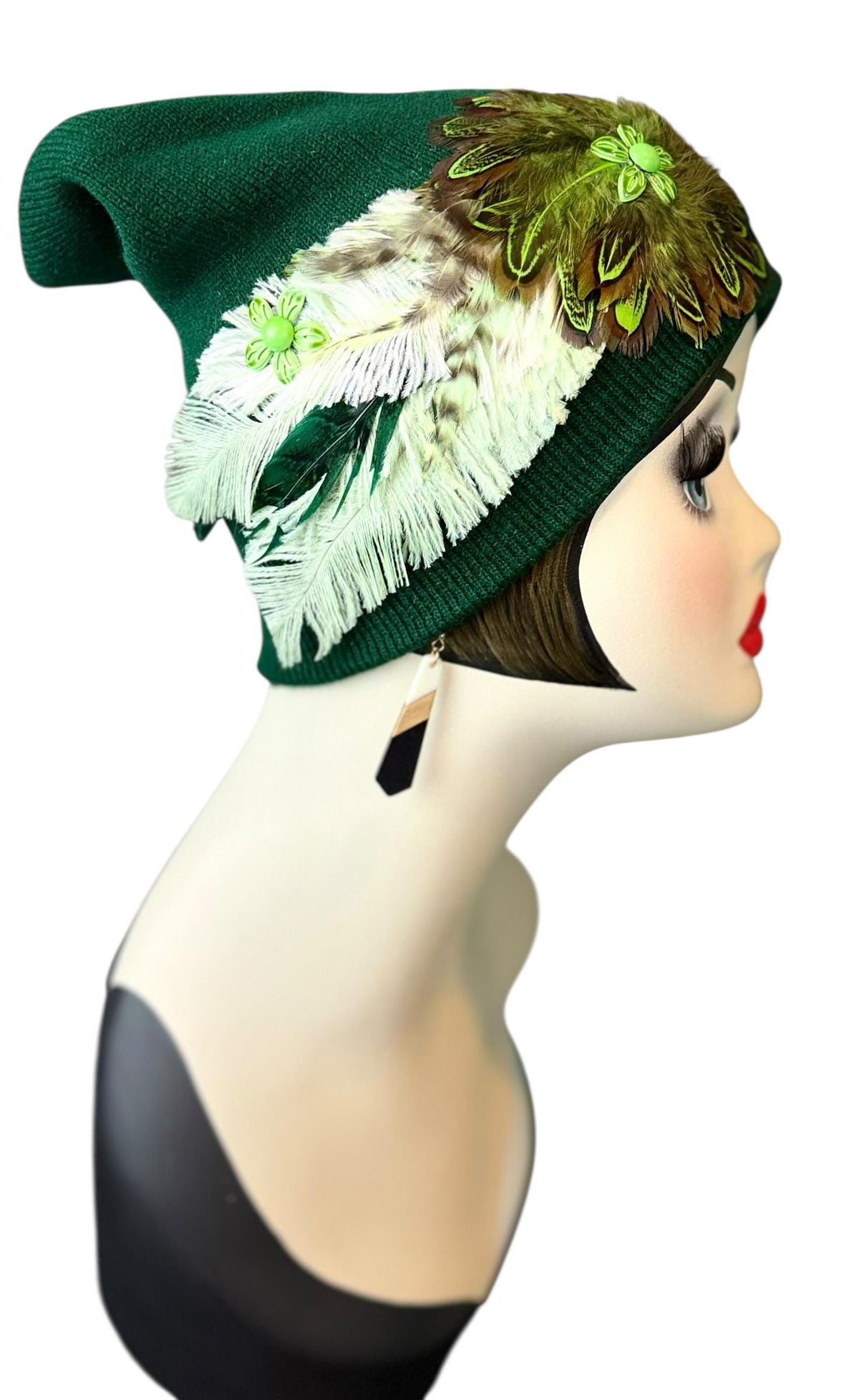 Green Clover Patch - Fancy Flapper Style -Slouchy Knit Hat - All Season Wear