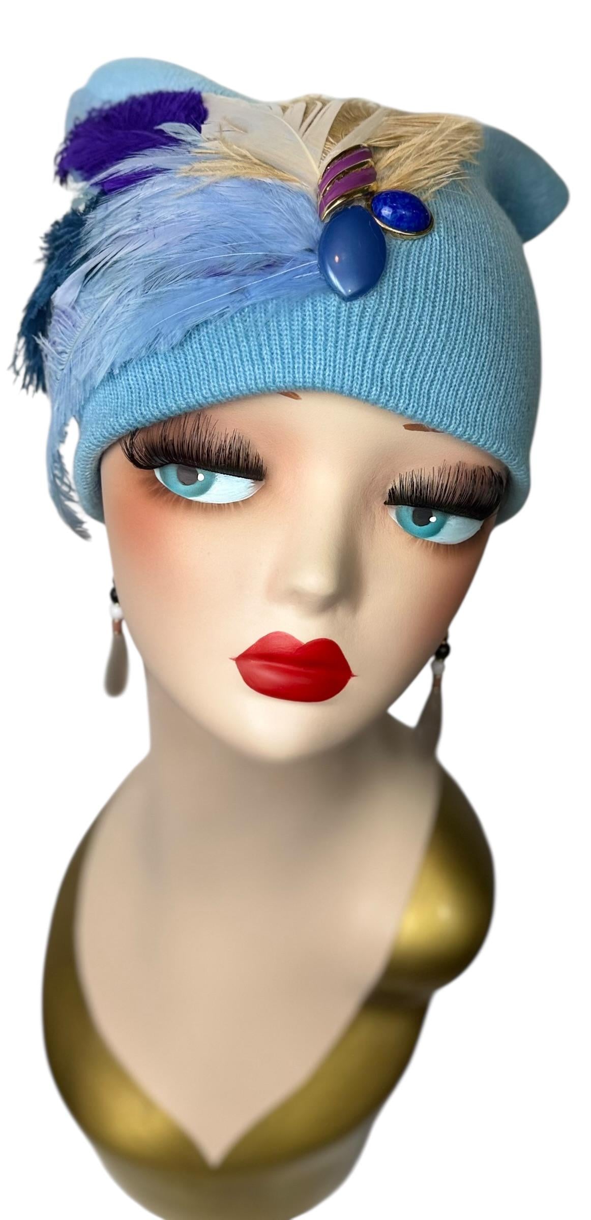 Dove in the Blue Sky - Luxurious Feathered & Vintage Jeweled Embellished Accessory